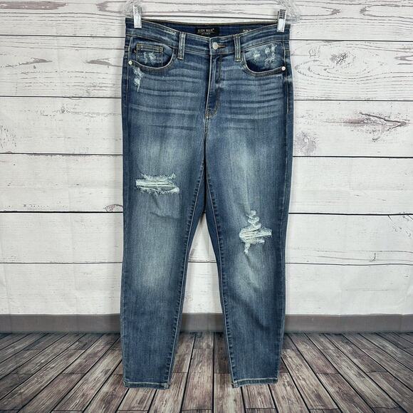 Judy Blue Jeans Womens 28 Blue Straight Slim Fit Distressed Stretch - Picture 1 of 15